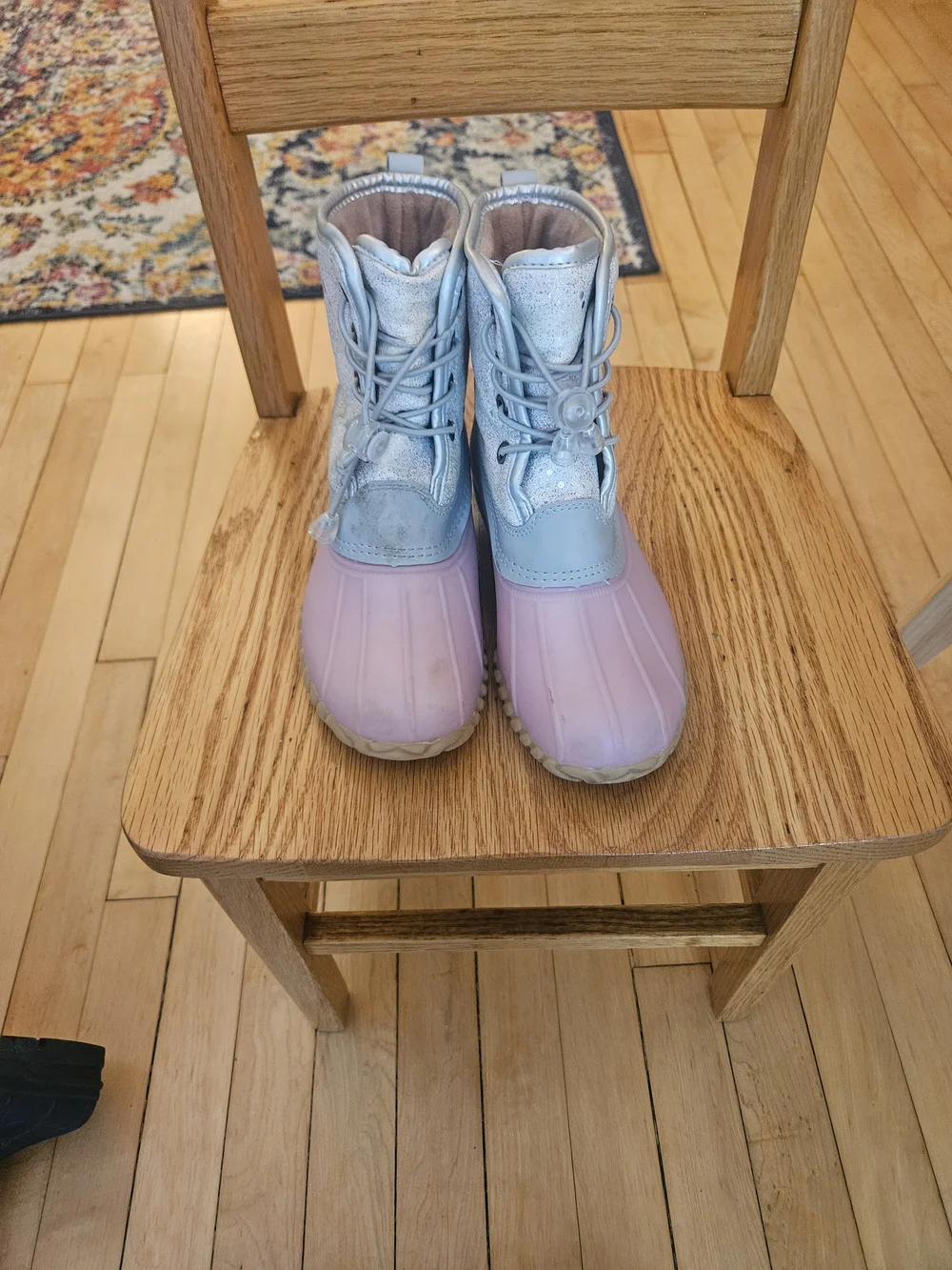 Kids Glitter Rain Boots - Pink and Silver